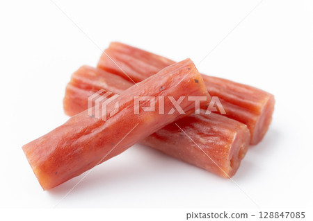 Dry sausage (Kalpas) on white background Dry sausage (Kalpas) on white background 128847085