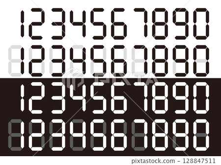 Digital numbers 7 segment font white black letters 128847511