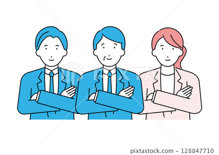 Illustration of a business team with an age difference who have good interpersonal relationships 128847710