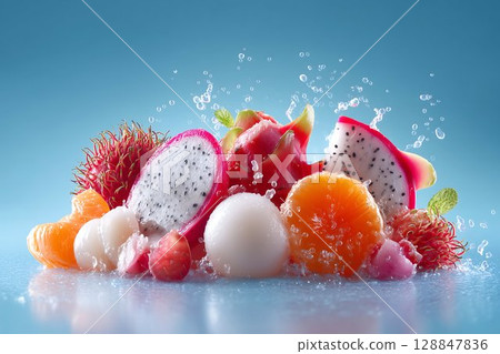 Tropical Delight A Splash of Dragon Fruit, Rambutan, and More 128847836