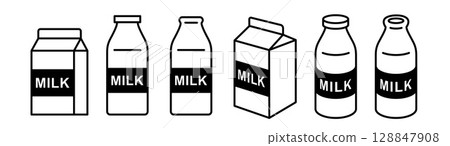 Icon set of bottled milk and carton of milk Icon set of bottled milk and carton of milk 128847908