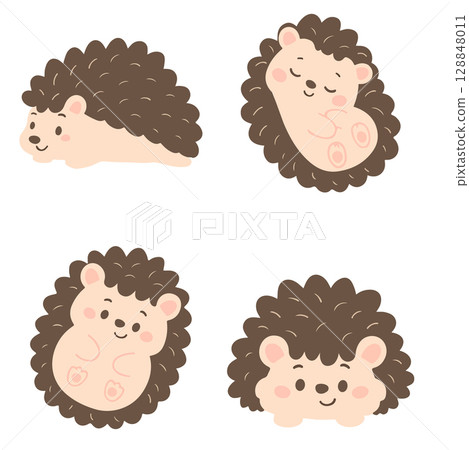 Cute Hedgehog Cartoon Illustration Set Cute Hedgehog Cartoon Illustration Set 128848011