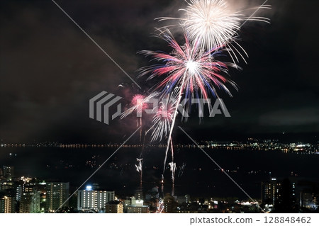 Fireworks coloring summer night sky 128848462