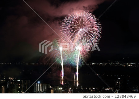 Lake Suwa Fireworks Festival seen from the mountain Lake Suwa Fireworks Festival seen from the mountain 128848469