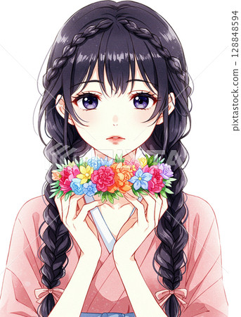 Girl with Flower Necklace 128848594