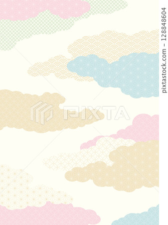 A-size vertical background material: Cloud-shaped landscapes featuring traditional Japanese patterns A-size vertical background material: Cloud-shaped landscapes featuring traditional Japanese patterns 128848604