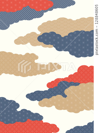 A-size vertical background material: Cloud-shaped landscapes featuring traditional Japanese patterns A-size vertical background material: Cloud-shaped landscapes featuring traditional Japanese patterns 128848605