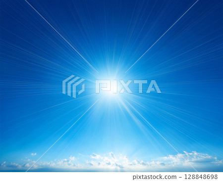 The bright sun shining in the blue sky 128848698