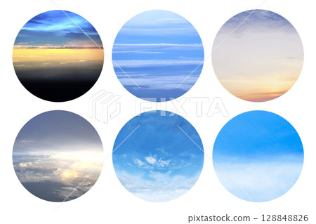collection of circle sky stickers. circle tags with sky on white background collection of circle sky stickers. circle tags with sky on white background 128848826