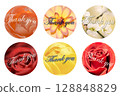 collection of circle flowers and word thank you stickers. circle tags with flowers on white background 128848829