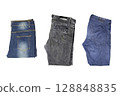Set of jeans. Jeans folded isolated on white background 128848835