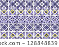 The wall or the floor are decorated with colorful of tiles, Colorful vintage ceramic tiles wall decoration, tiles background. moroccan tile pattern background. 128848839