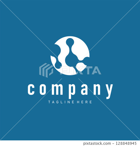 simple molecular concept of neuron logo design which is simple minimalist cell and also simple molecular structure design as silhouette and poster illustration template 128848945