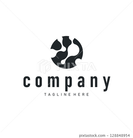 simple molecular concept of neuron logo design which is simple minimalist cell and also simple molecular structure design as silhouette and poster illustration template 128848954