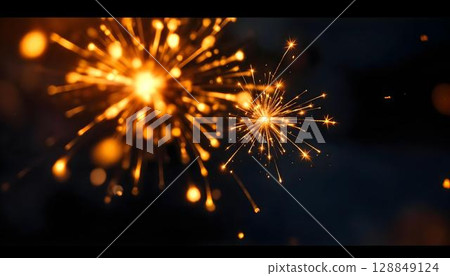Christmas and New Year background with sparkler. Festive abstract background Christmas and New Year background with sparkler. Festive abstract background 128849124