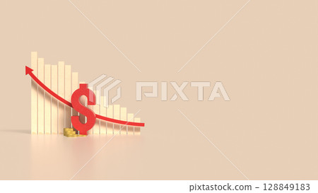 The Red Dollar Symbol and coins for Business concept 3d Rendering. 128849183