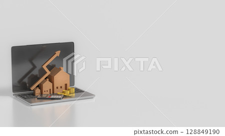 The House and Arrow up on laptop for Business concept 3d Rendering. 128849190