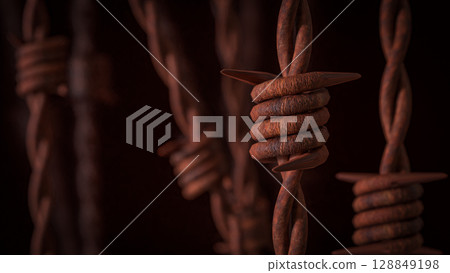 The Barbed wire Rusty for Abstract Background 3d Rendering. 128849198