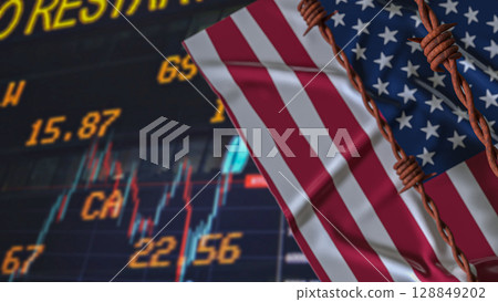 The America Flag and barbed wire for Business crisis concept 3d Rendering. The America Flag and barbed wire for Business crisis concept 3d Rendering. 128849202
