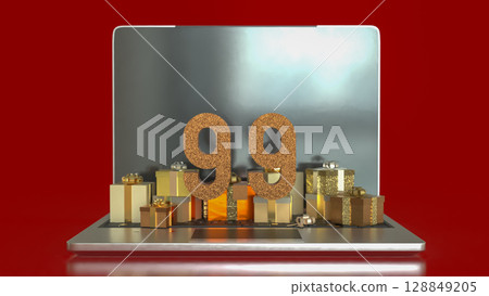 The Gift box  and laptop for 9.9 promotion or business concept 3d Rendering. 128849205