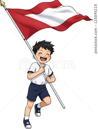 Boy Carrying National Flag 128849219