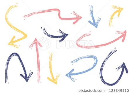 A set of various hand-drawn arrow illustrations 128849310