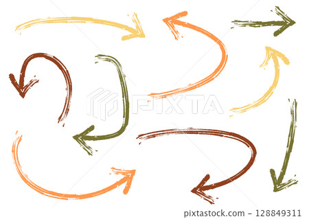 A set of various hand-drawn arrow illustrations 128849311