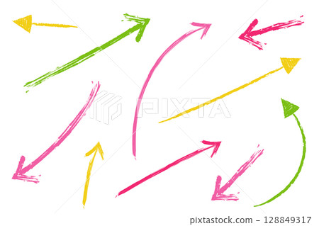 一組各種手繪箭頭插圖 128849317