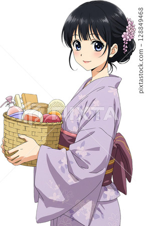 Girl with Bath Towels in Kimono 128849468