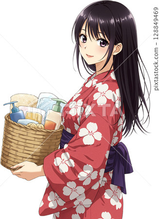 Girl Carrying Onsen Basket 128849469