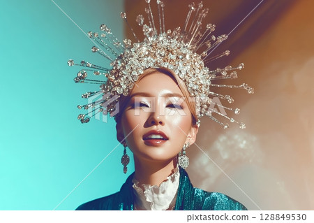 獨特的太空主題髮型和妝容。 AI 生成的美女影像(橫向照片) 獨特的太空主題髮型和妝容。 AI 生成的美女影像(橫向照片) 128849530