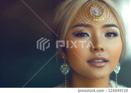 獨特的太空主題髮型和妝容。 AI 生成的美女影像(橫向照片) 獨特的太空主題髮型和妝容。 AI 生成的美女影像(橫向照片) 128849538