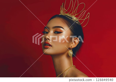 獨特的太空主題髮型和妝容。 AI 生成的美女影像(橫向照片) 獨特的太空主題髮型和妝容。 AI 生成的美女影像(橫向照片) 128849540