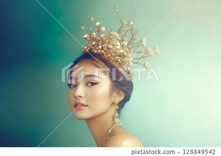 獨特的太空主題髮型和妝容。 AI 生成的美女影像(橫向照片) 獨特的太空主題髮型和妝容。 AI 生成的美女影像(橫向照片) 128849542