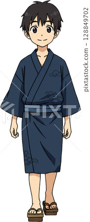 Standing Boy in Yukata 128849702