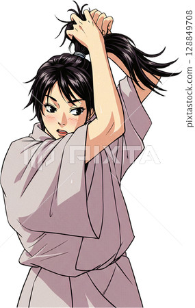 Focused Woman Tying Hair 128849708