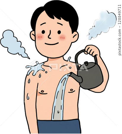 Man Pouring Water on Chest 128849711