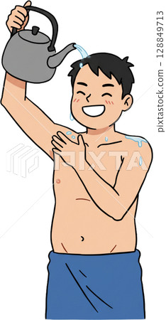 Boy Pouring Water on Shoulder Boy Pouring Water on Shoulder 128849713