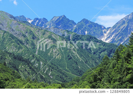 北阿爾卑斯的夏天、立山山脈：深影 128849805