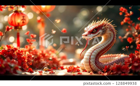 Chinese new year background with red lanterns and dragon. Chinese New Year concept 128849938