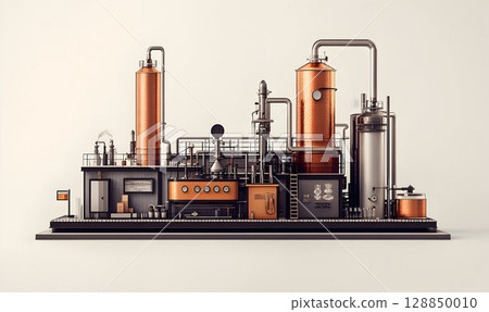 Detailed Copper and Steel Industrial Plant Model on a White Back 128850010
