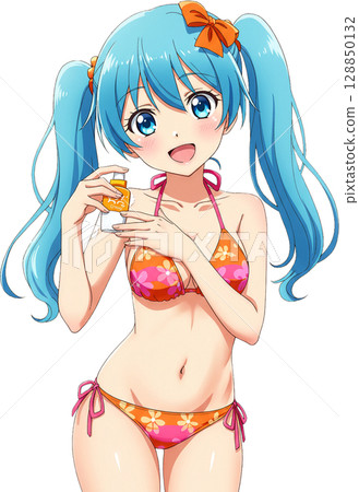 Blue-Haired Girl in Swimsuit 128850132
