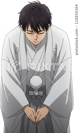 Bowing Groom in White Robe 128850164