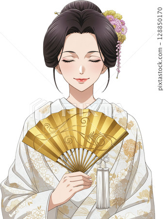 Bride with Golden Fan 128850170