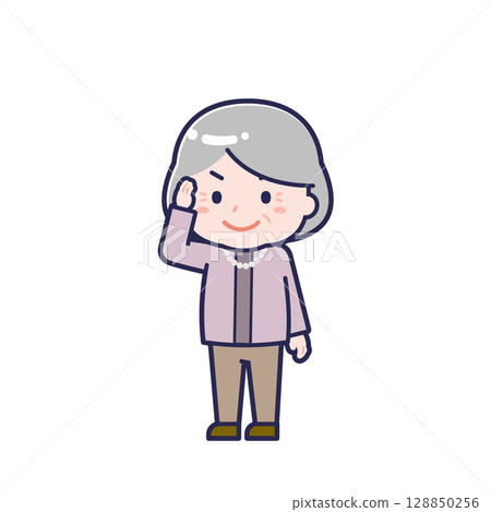 Senior in plain clothes / diagonal / female 02 128850256