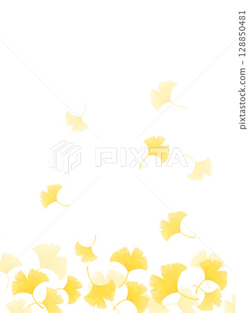 落銀杏葉水彩背景圖 128850481
