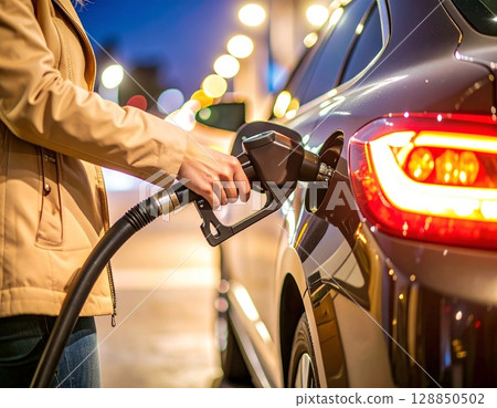 Hands filling up a car at a gas station Hands filling up a car at a gas station 128850502