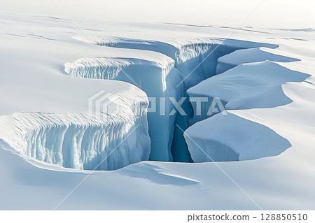 Deep Crevasse Carved in Antarctic Ice Sheet, Showing Layers and 128850510