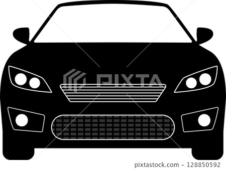 從正面看跑車的黑白插圖 128850592