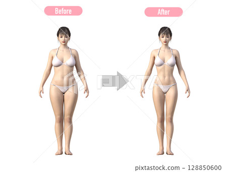 成功減肥女性的前後對比圖,全身,正面 成功減肥女性的前後對比圖,全身,正面 128850600